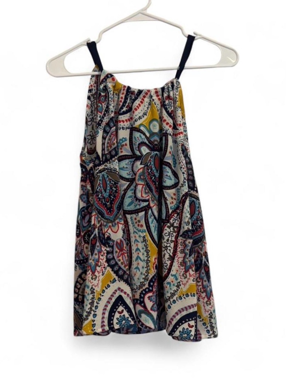Womens Floral Paisley Halter Blouse- Navy, Teal & Mustard